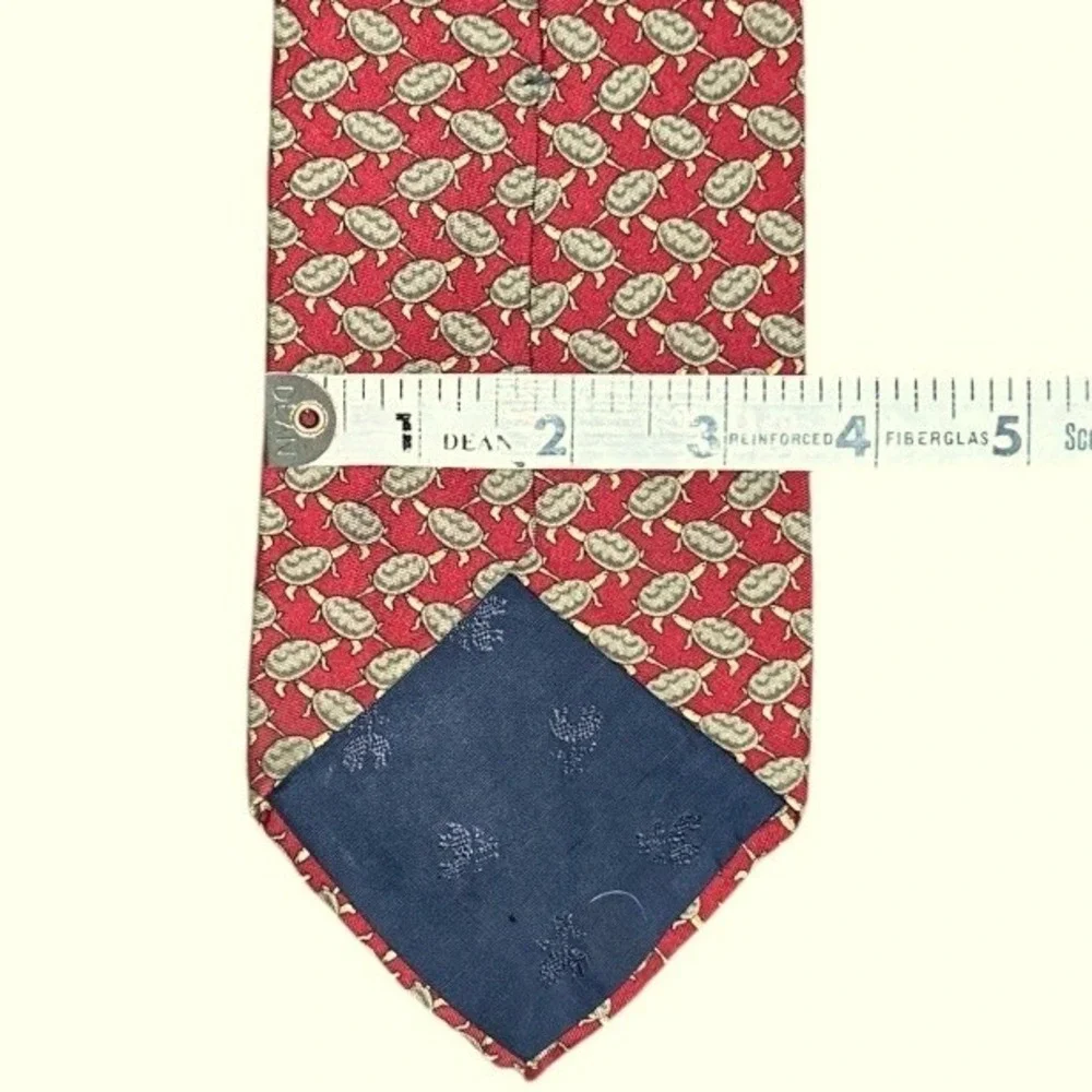 Brooks Brothers Makers Necktie Men Red Green Turtle Print Silk Made in USA